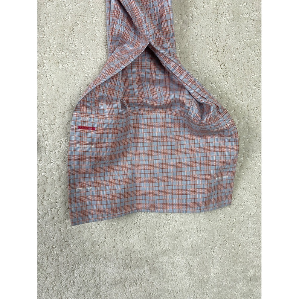 Thomas Pink Mens 15 Orange Blue Check Slim Fit French Cuff Cotton Dress Shirt - Picture 5 of 12